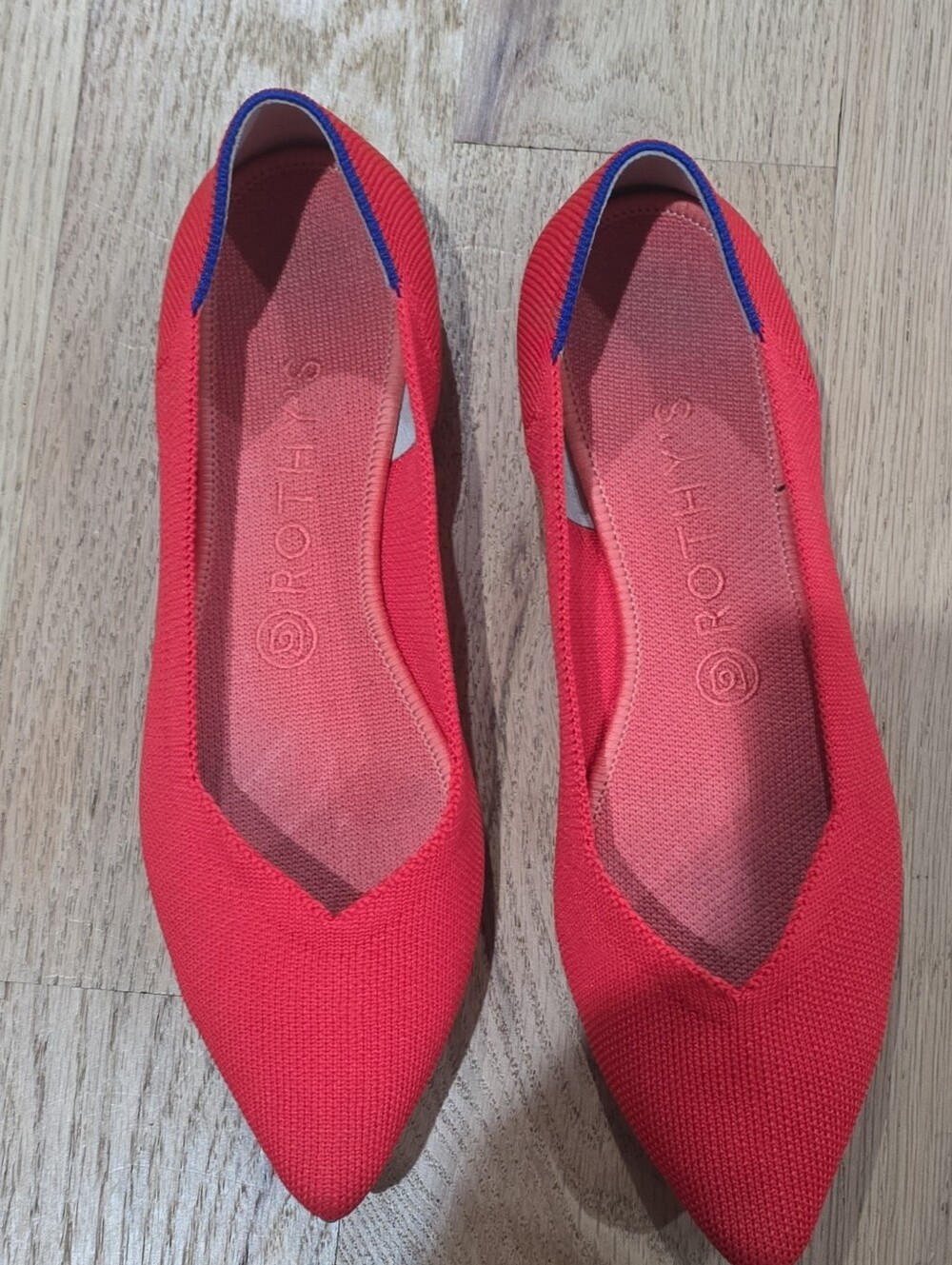 Rothy's The Point Flame Red Knit Pointed Toe Flats Womens Size 8.5